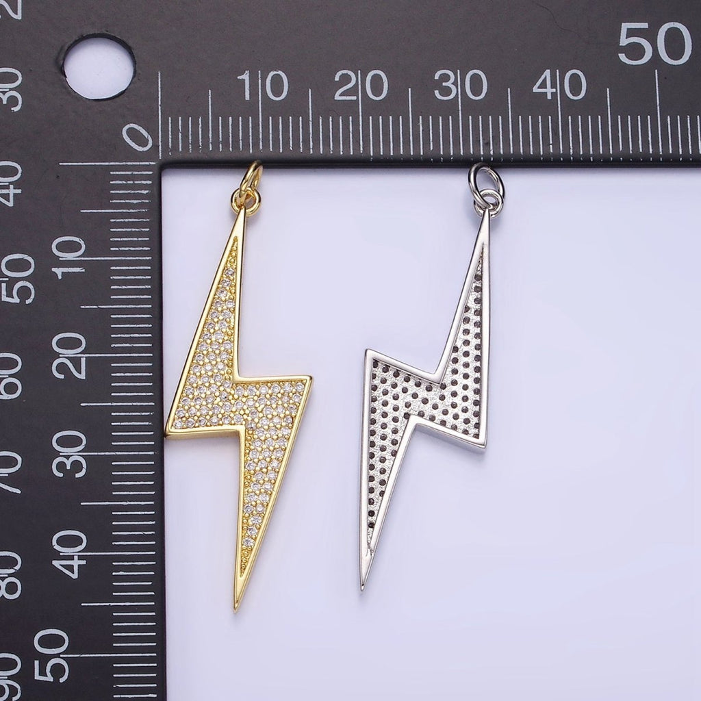14k Gold plated Thunder Charm Cubic Bolt Charm with CZ Stone | W-489 - DLUXCA