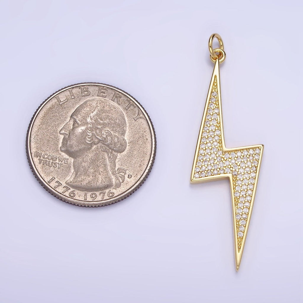 14k Gold plated Thunder Charm Cubic Bolt Charm with CZ Stone | W-489 - DLUXCA