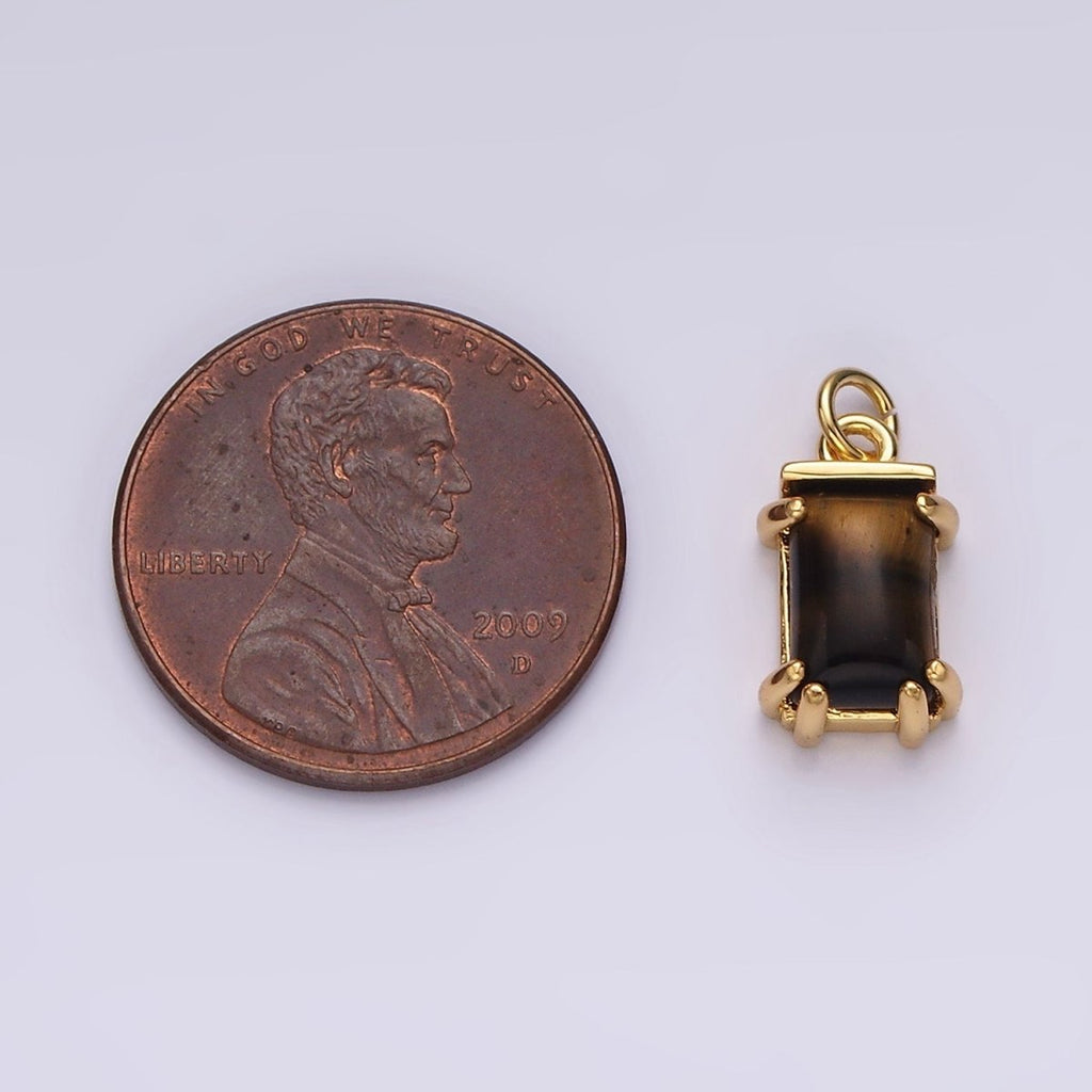 14K Gold plated Tiger Eye Baguette Rectangular Charm | AC791 - DLUXCA