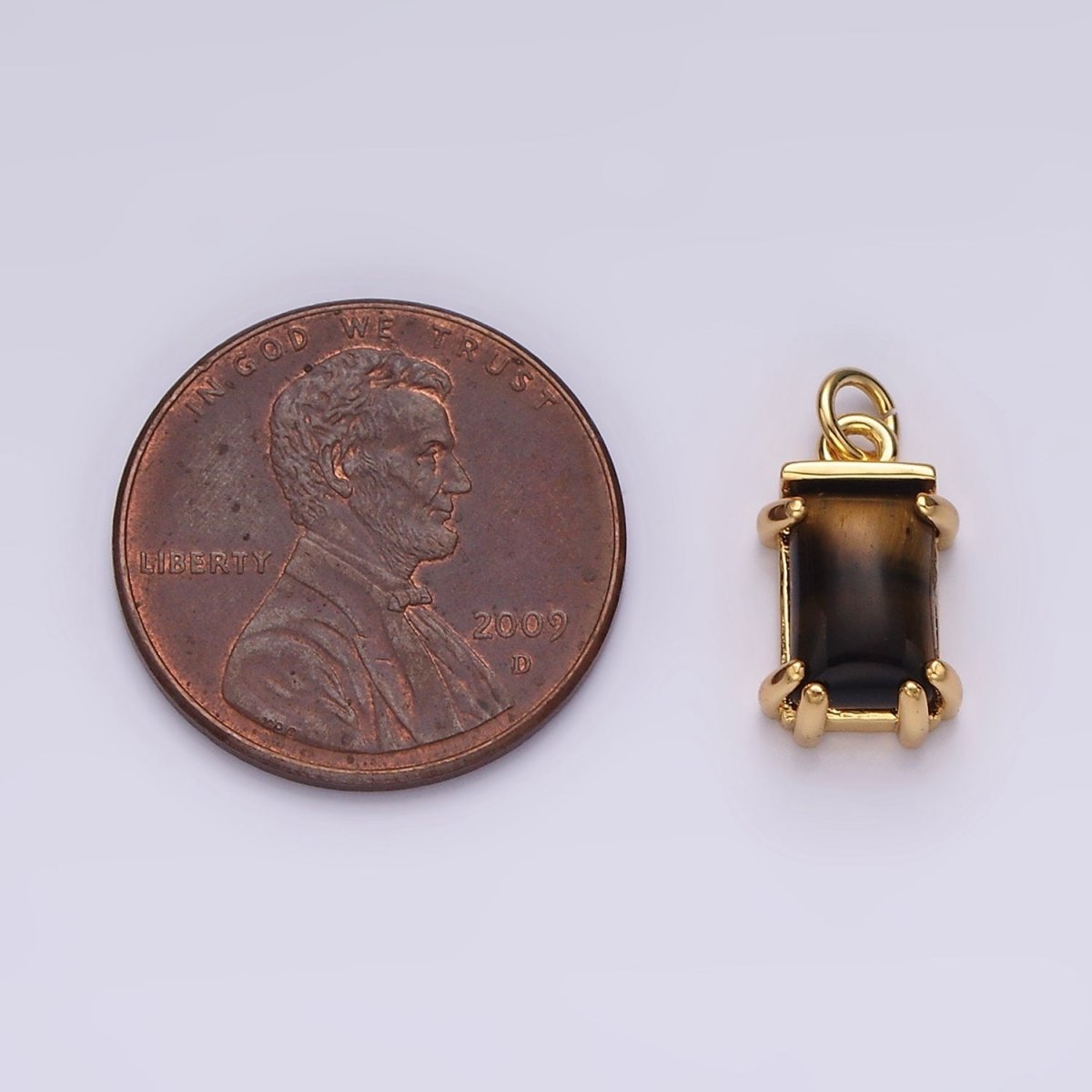 14K Gold plated Tiger Eye Baguette Rectangular Charm | AC791 - DLUXCA
