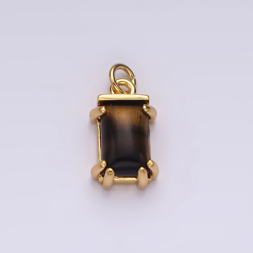 14K Gold plated Tiger Eye Baguette Rectangular Charm | AC791 - DLUXCA