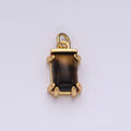 14K Gold plated Tiger Eye Baguette Rectangular Charm | AC791 - DLUXCA