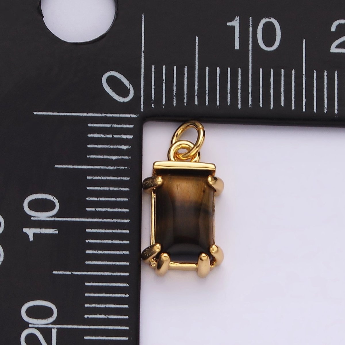 14K Gold plated Tiger Eye Baguette Rectangular Charm | AC791 - DLUXCA