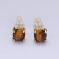 14K Gold plated Tiger Eye Gemstone Oval Minimalist Stud Earrings | AE115 - DLUXCA