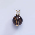 14K Gold plated Tiger Eye Gemstone Round CZ Drop Pendant | P1791 - DLUXCA