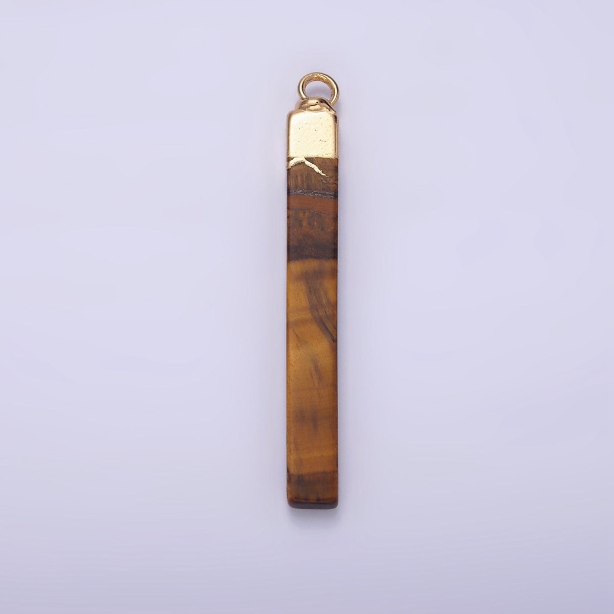 14K Gold plated Tiger Eye, Howlite, Rose Quartz, Amethyst, Labradorite Foiled Rectangular Bar Tag Charm | N1700 - N1704 - DLUXCA