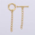 14K Gold plated Toggle Clasp with CZ On Charm, 12mmx12mm Hoop Charm and 10mmx2mm Bar. Extender Chain is 32mm 1.5inches You Can Cut K-459 - DLUXCA