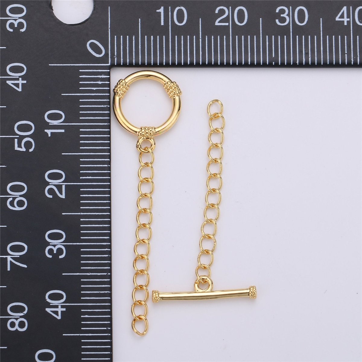 14K Gold plated Toggle Clasp with CZ On Charm, 12mmx12mm Hoop Charm and 10mmx2mm Bar. Extender Chain is 32mm 1.5inches You Can Cut K-459 - DLUXCA