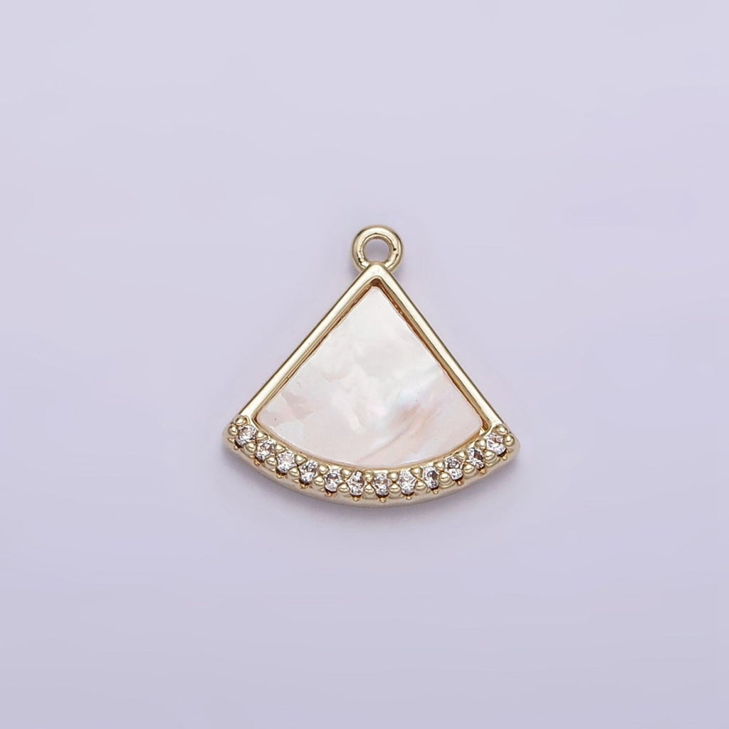 14K Gold plated Triangle Shell Pearl Clear Micro Paved Mini Add-On Charm | N1015 - DLUXCA