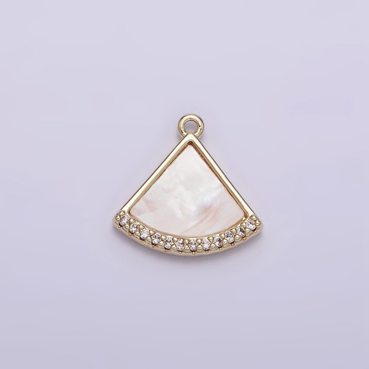 14K Gold plated Triangle Shell Pearl Clear Micro Paved Mini Add-On Charm | N1015 - DLUXCA
