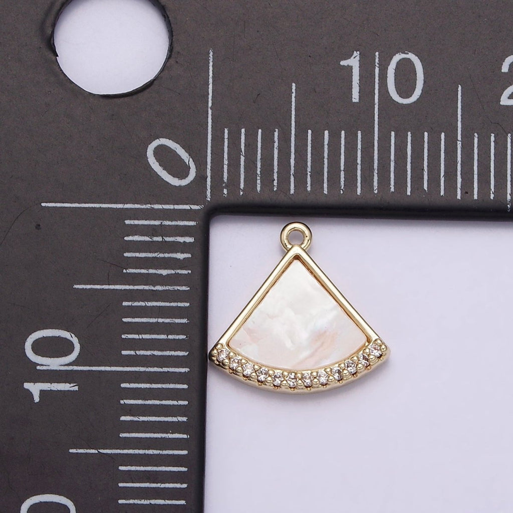 14K Gold plated Triangle Shell Pearl Clear Micro Paved Mini Add-On Charm | N1015 - DLUXCA