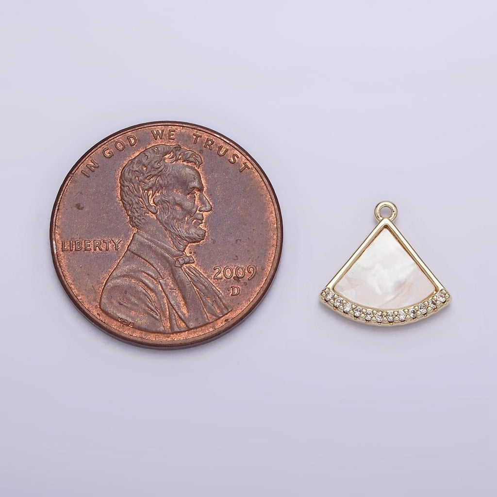 14K Gold plated Triangle Shell Pearl Clear Micro Paved Mini Add-On Charm | N1015 - DLUXCA