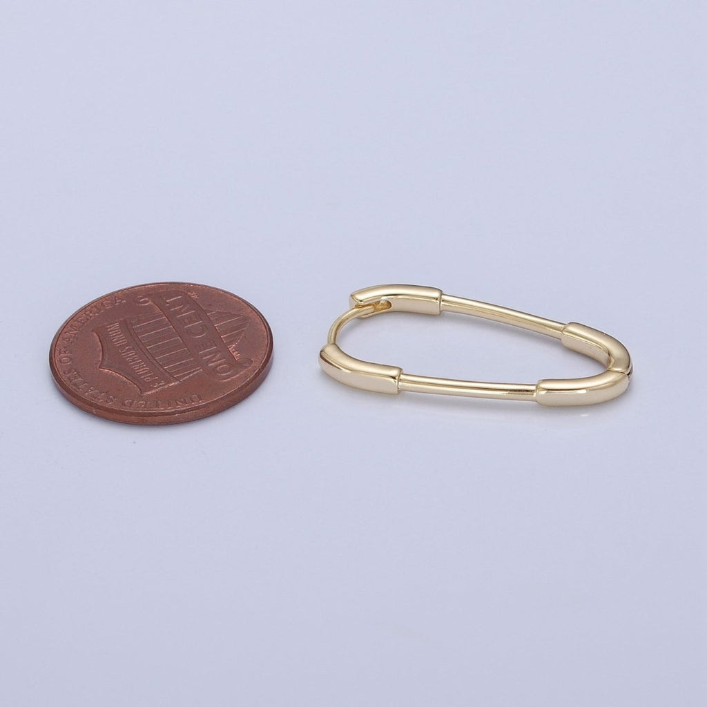 14K Gold plated Triangle U Shaped Huggie Geometric Oblong Hoops Earrings | P-380 - DLUXCA