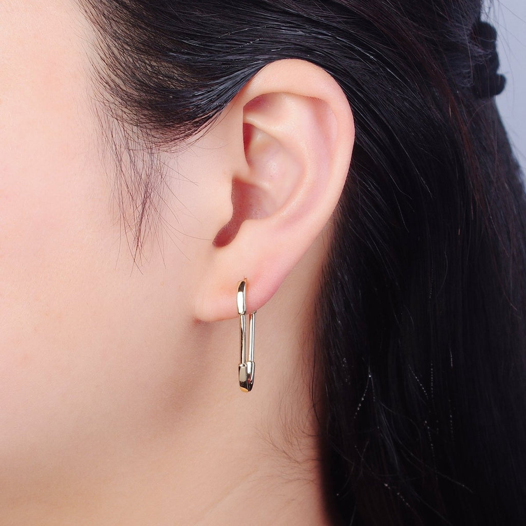 14K Gold plated Triangle U Shaped Huggie Geometric Oblong Hoops Earrings | P-380 - DLUXCA