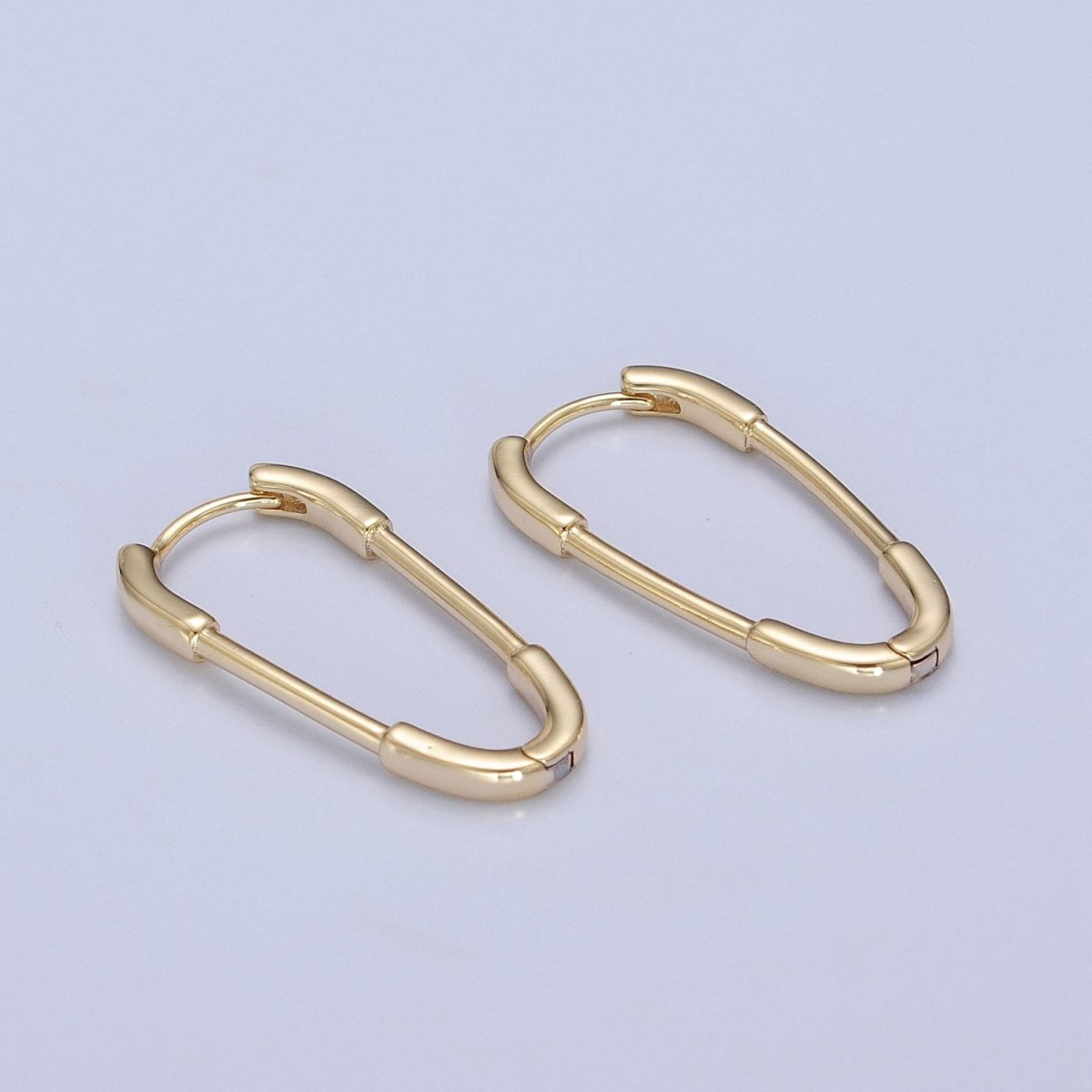 14K Gold plated Triangle U Shaped Huggie Geometric Oblong Hoops Earrings | P-380 - DLUXCA