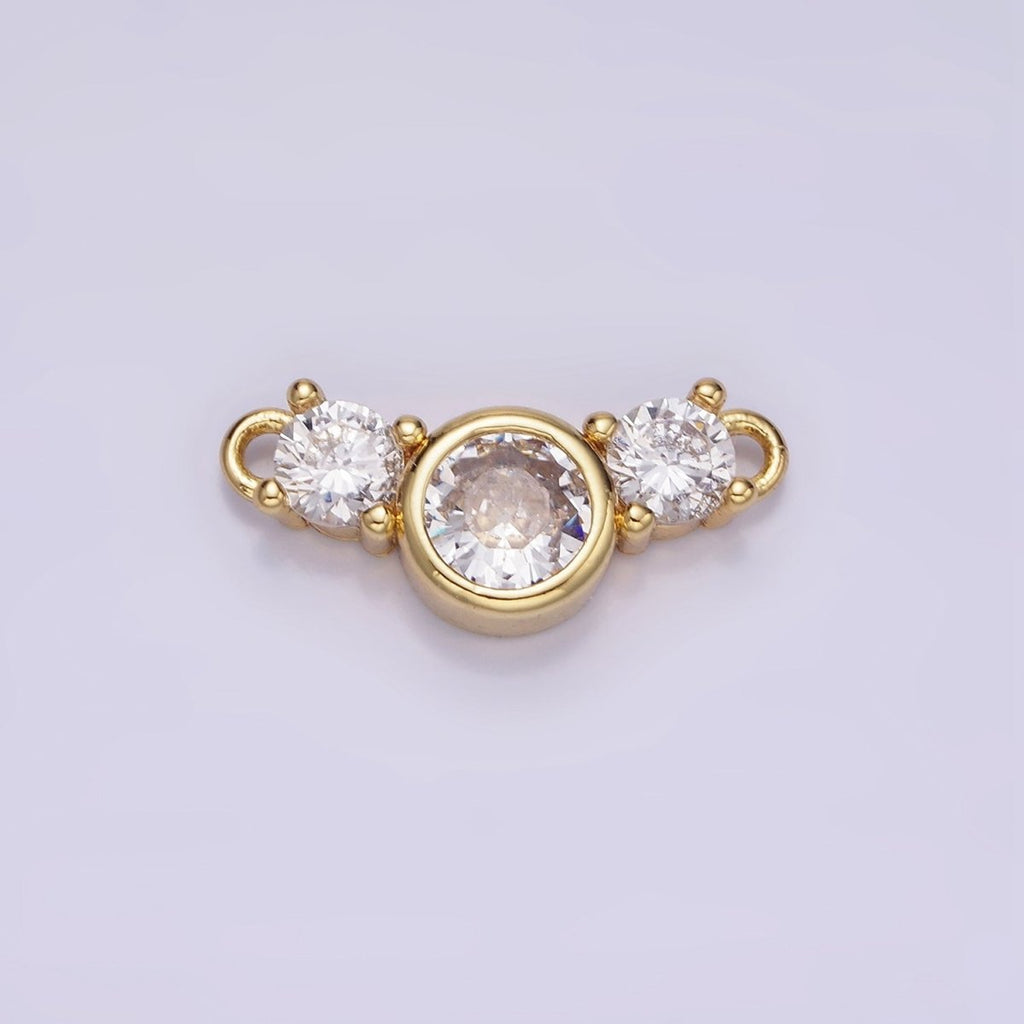 14K Gold plated Triple Clear CZ Round Bezel Connector | G268 - DLUXCA