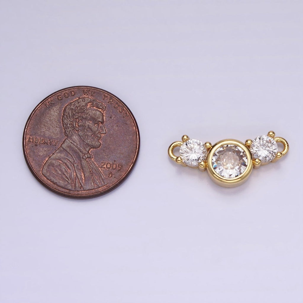 14K Gold plated Triple Clear CZ Round Bezel Connector | G268 - DLUXCA