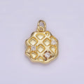 14K Gold plated Triple Clear CZ Waffle Dented Abstract Round Charm | AG504 - DLUXCA