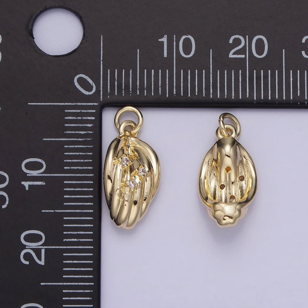 14K Gold plated Triple CZ Concave Leaf Nature Mini Charm | AG735 - DLUXCA