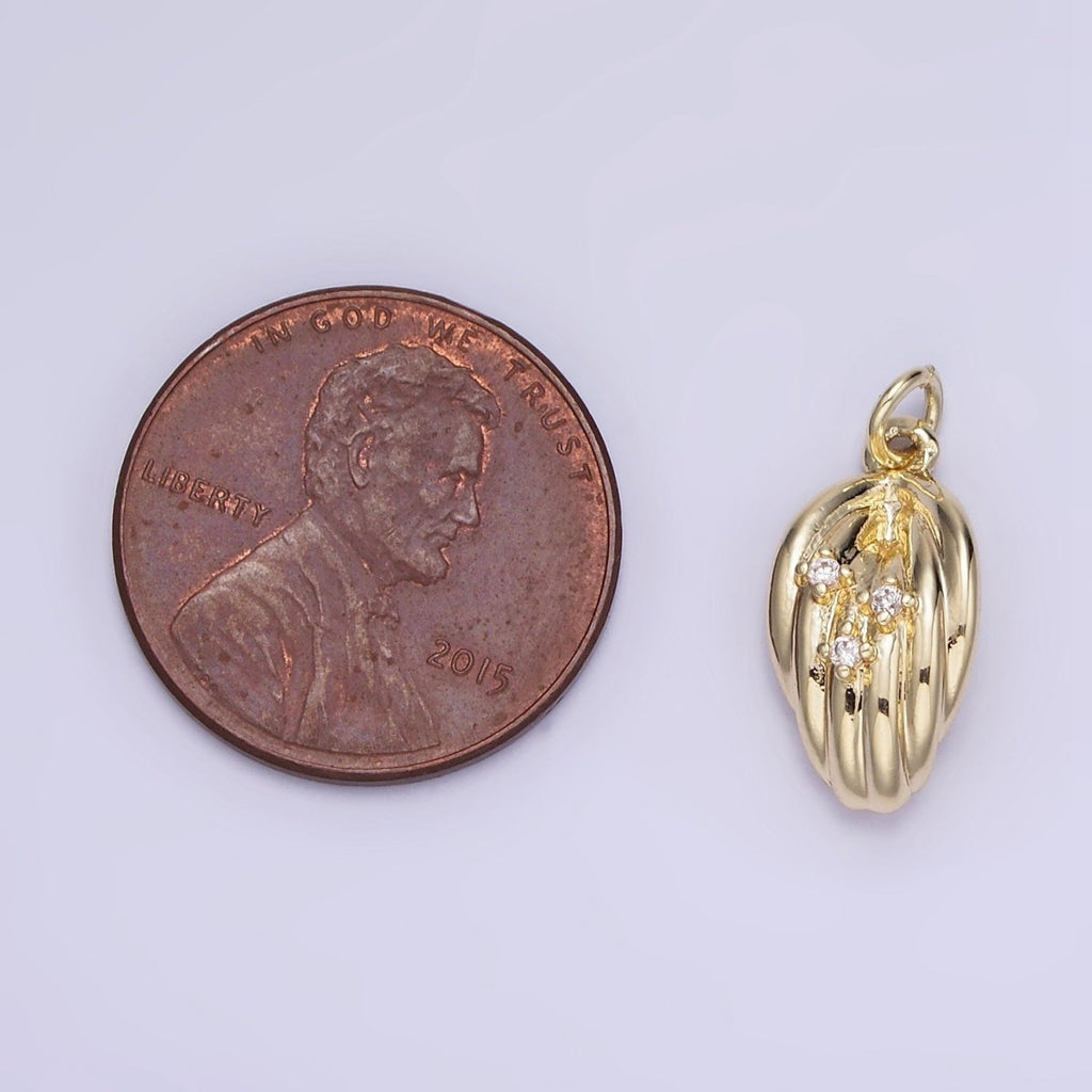 14K Gold plated Triple CZ Concave Leaf Nature Mini Charm | AG735 - DLUXCA