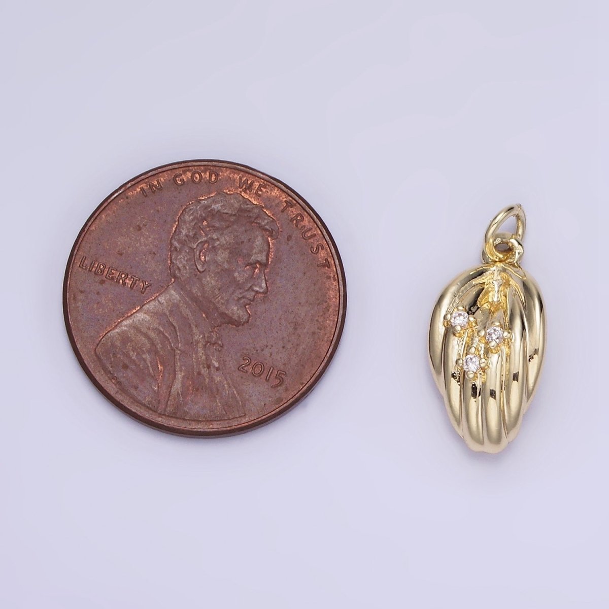 14K Gold plated Triple CZ Concave Leaf Nature Mini Charm | AG735 - DLUXCA
