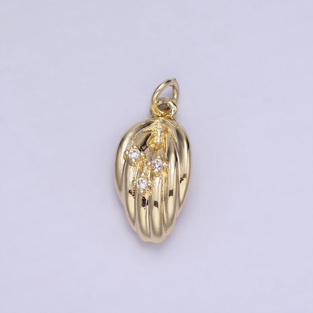 14K Gold plated Triple CZ Concave Leaf Nature Mini Charm | AG735 - DLUXCA