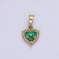 14K Gold plated Triple Green CZ Micro Paved CZ Heart Pendant | AA646 - DLUXCA