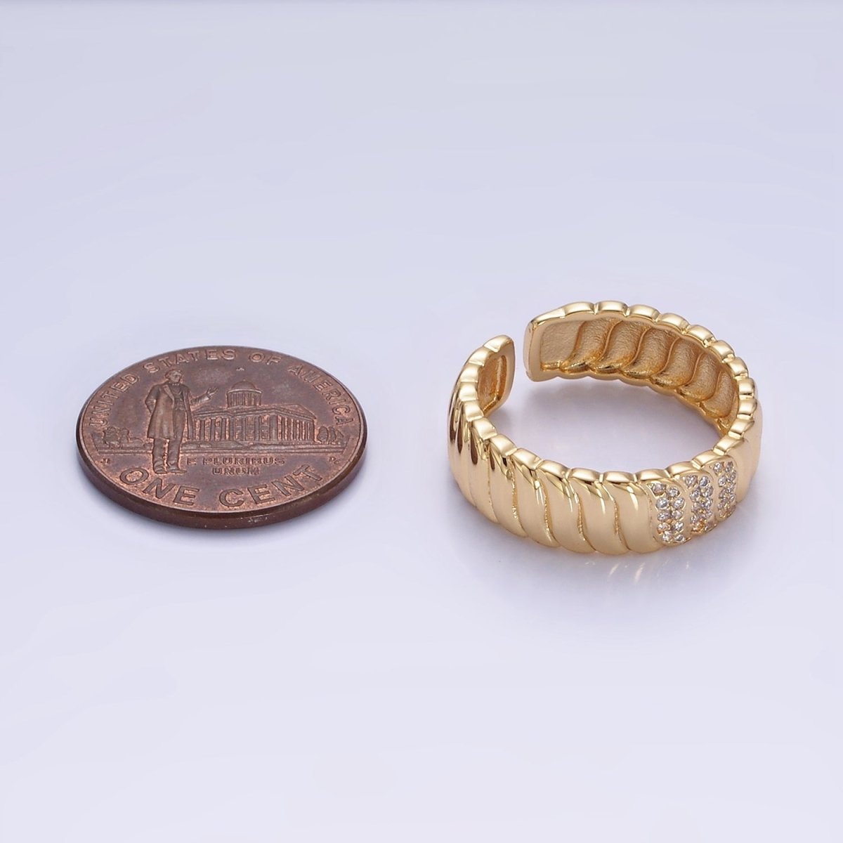 14K Gold plated Triple Micro Paved CZ Croissant Ring | O1265 - DLUXCA