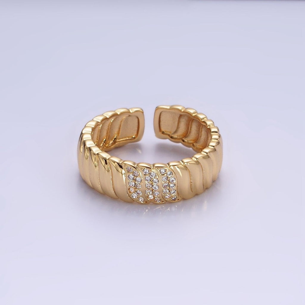 14K Gold plated Triple Micro Paved CZ Croissant Ring | O1265 - DLUXCA