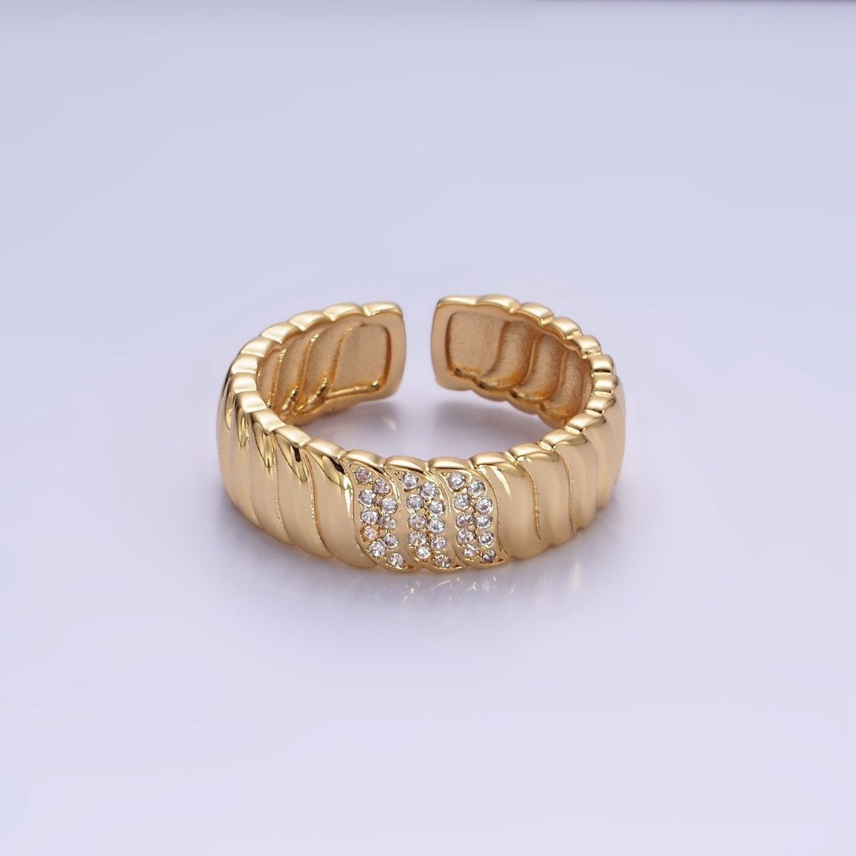 14K Gold plated Triple Micro Paved CZ Croissant Ring | O1265 - DLUXCA