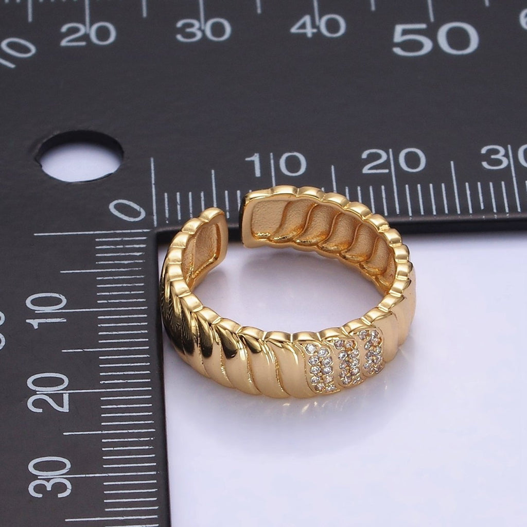 14K Gold plated Triple Micro Paved CZ Croissant Ring | O1265 - DLUXCA
