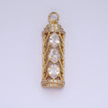 14K Gold plated Triple Oval CZ Open Filigree Micro Paved Tube Charm | AG620 - DLUXCA
