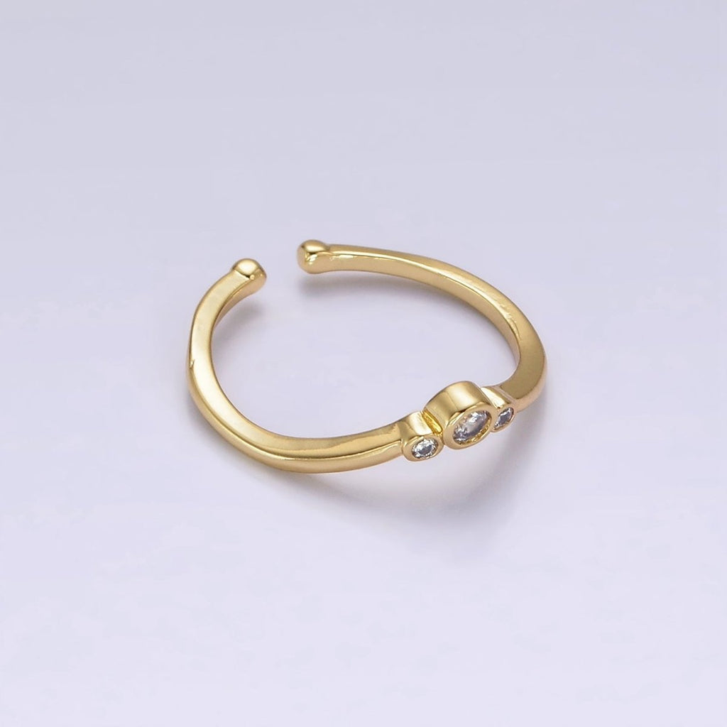 14K Gold plated Triple Round Clear CZ Bezel Chevron Ring | O1005 - DLUXCA