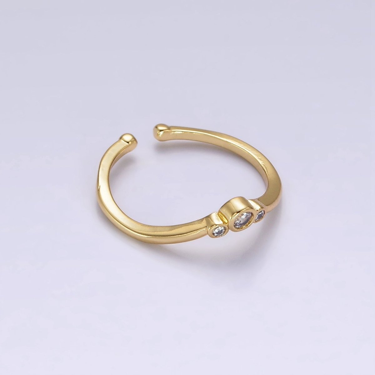 14K Gold plated Triple Round Clear CZ Bezel Chevron Ring | O1005 - DLUXCA