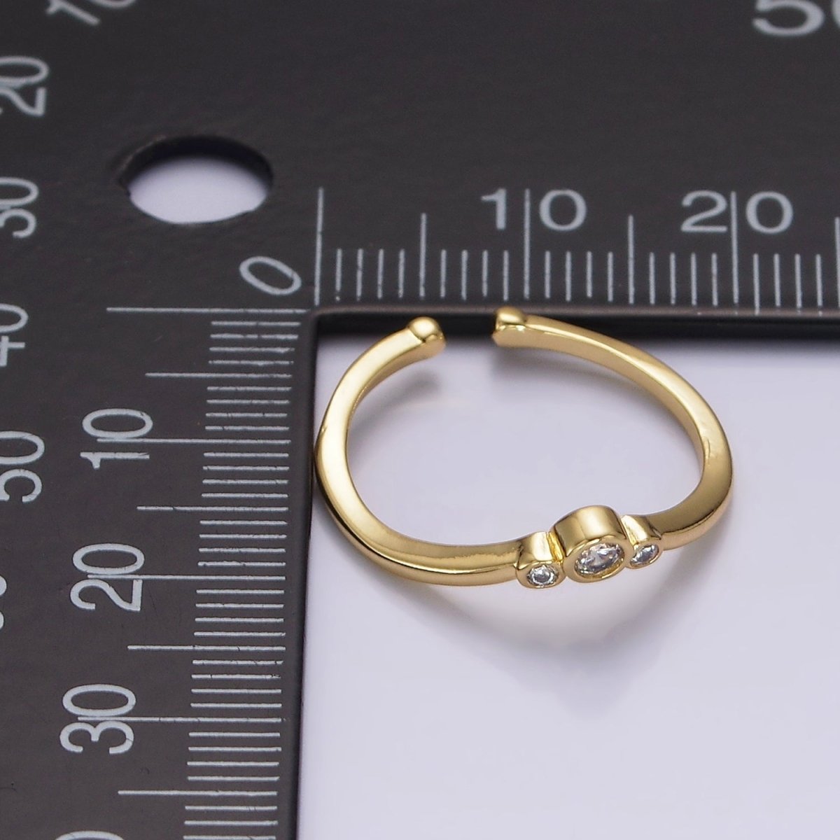 14K Gold plated Triple Round Clear CZ Bezel Chevron Ring | O1005 - DLUXCA
