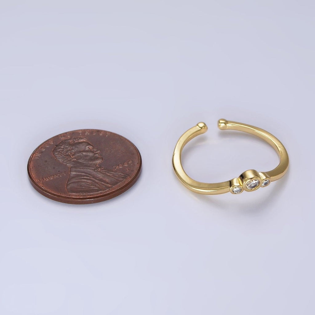 14K Gold plated Triple Round Clear CZ Bezel Chevron Ring | O1005 - DLUXCA