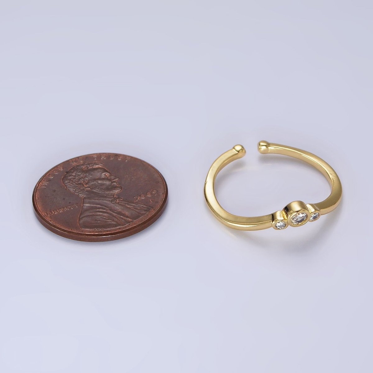 14K Gold plated Triple Round Clear CZ Bezel Chevron Ring | O1005 - DLUXCA
