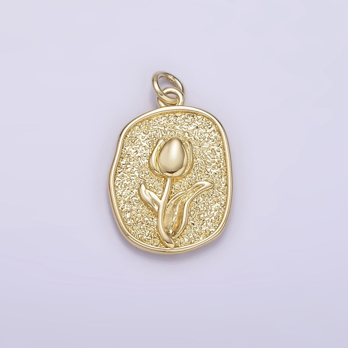 14K Gold plated Tulip April Birth Flower Hammered Stamped Personalized Double Sided Charm | AG246 - DLUXCA
