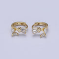 14K Gold plated Tulip Flower Clear CZ Triple Baguette Micro Paved Cartilage Huggie Earrings | AD1382 - DLUXCA