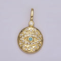 14K Gold plated Turquoise, Black CZ Evil Eye Celestial Star Hammered Round Pendant | AH085 AH086