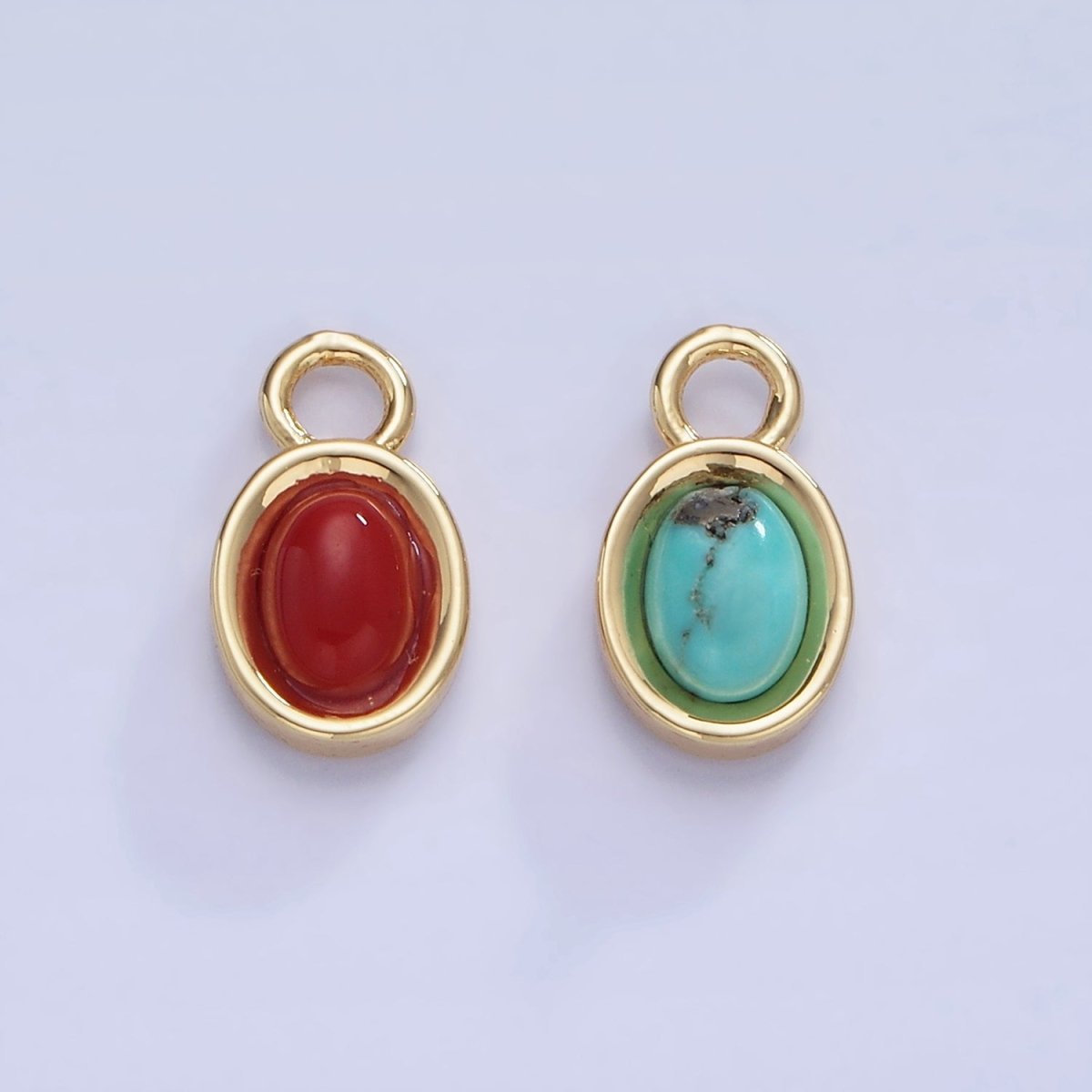14K Gold plated Turquoise, Carnelian Gemstone Oval Bezel Charm | W585 - DLUXCA