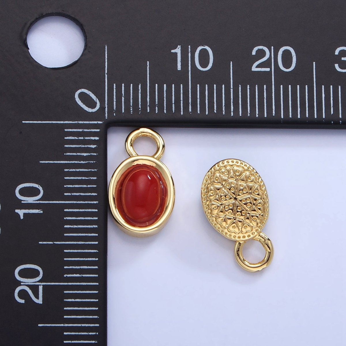 14K Gold plated Turquoise, Carnelian Gemstone Oval Bezel Charm | W585 - DLUXCA