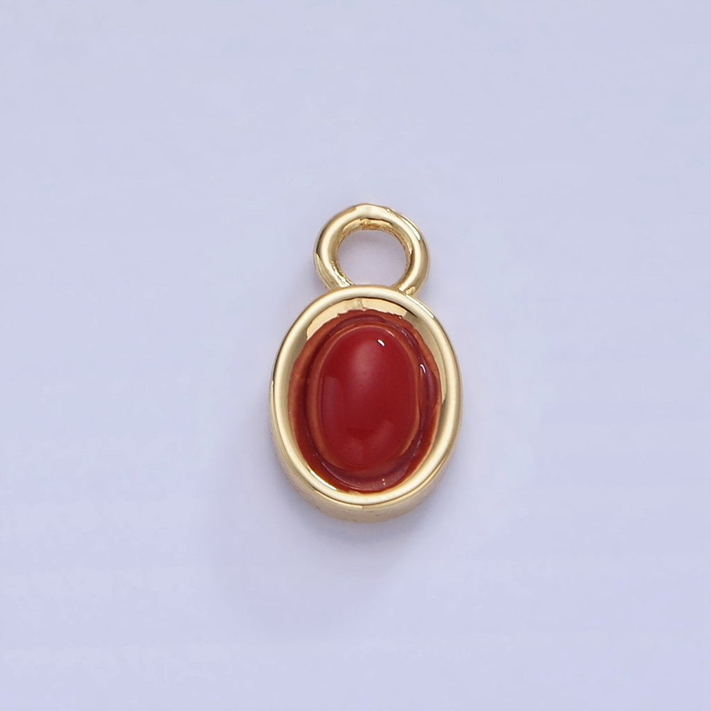 14K Gold plated Turquoise, Carnelian Gemstone Oval Bezel Charm | W585 - DLUXCA