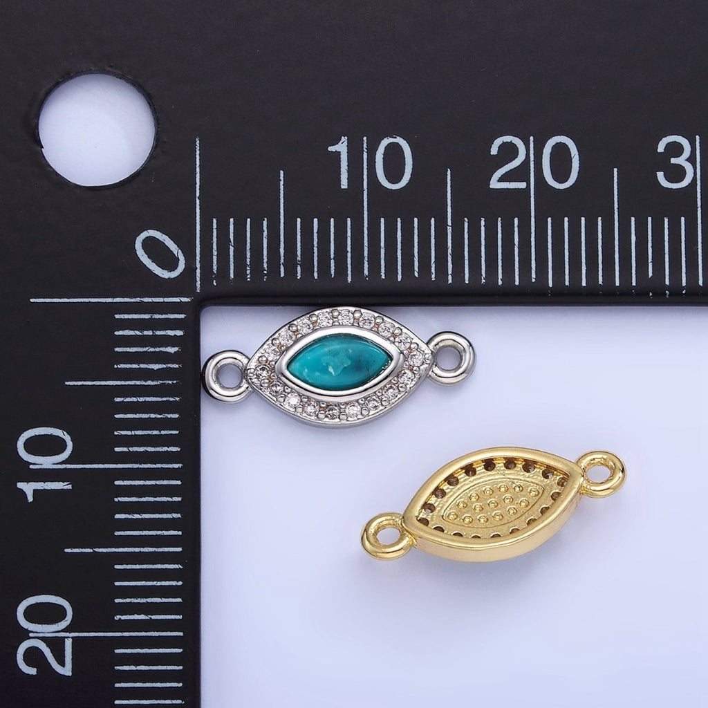 14K Gold plated Turquoise Evil Eye Micro Paved CZ Connector in Gold & Silver | G336