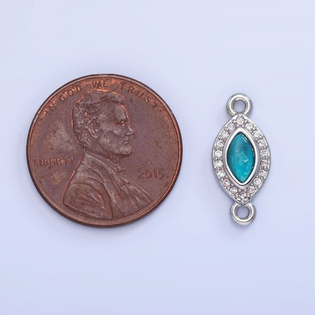 14K Gold plated Turquoise Evil Eye Micro Paved CZ Connector in Gold & Silver | G336
