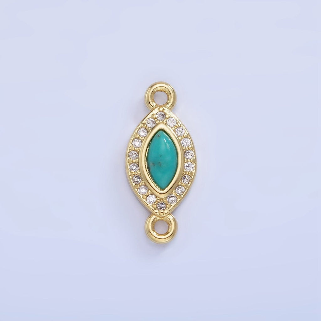 14K Gold plated Turquoise Evil Eye Micro Paved CZ Connector in Gold & Silver | G336