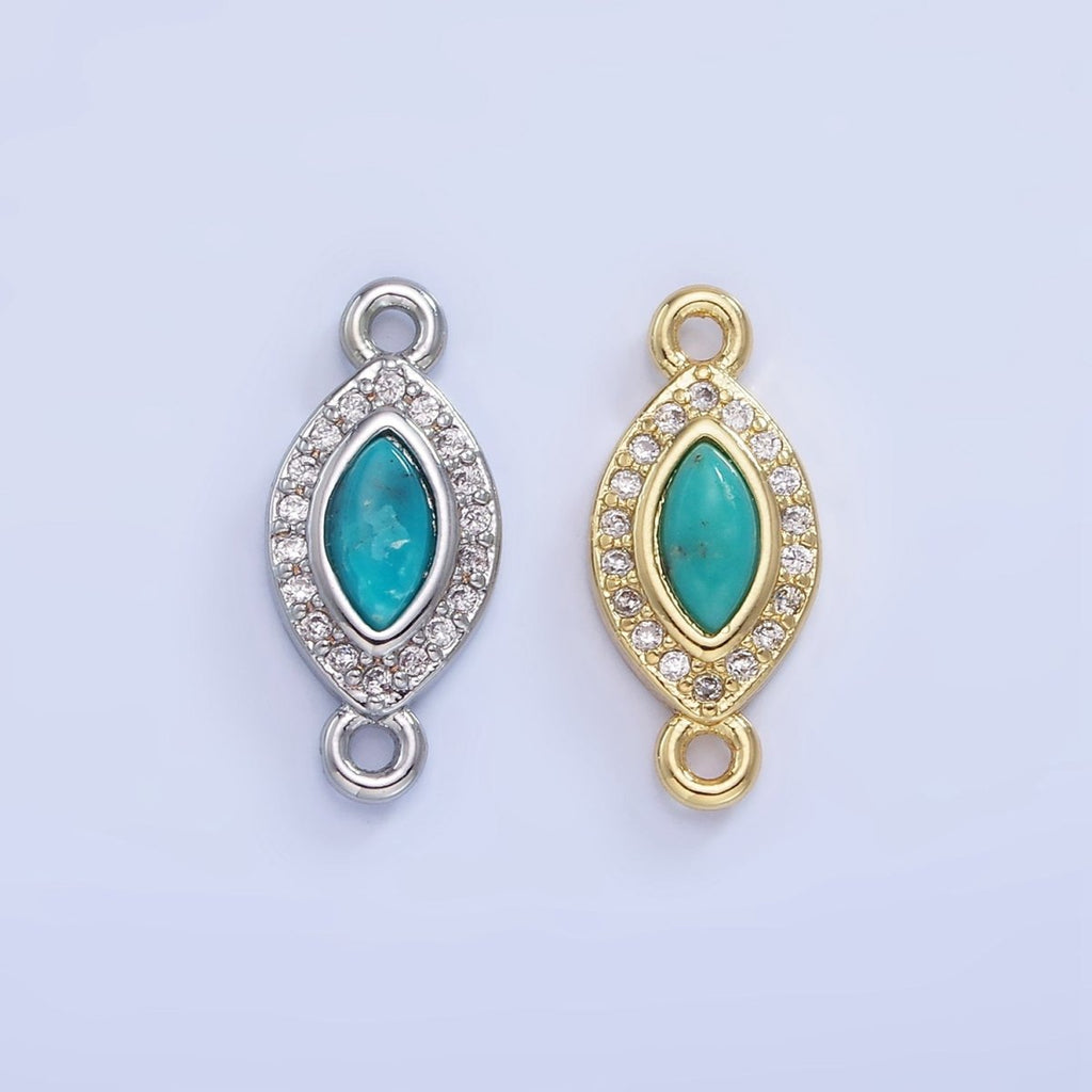 14K Gold plated Turquoise Evil Eye Micro Paved CZ Connector in Gold & Silver | G336