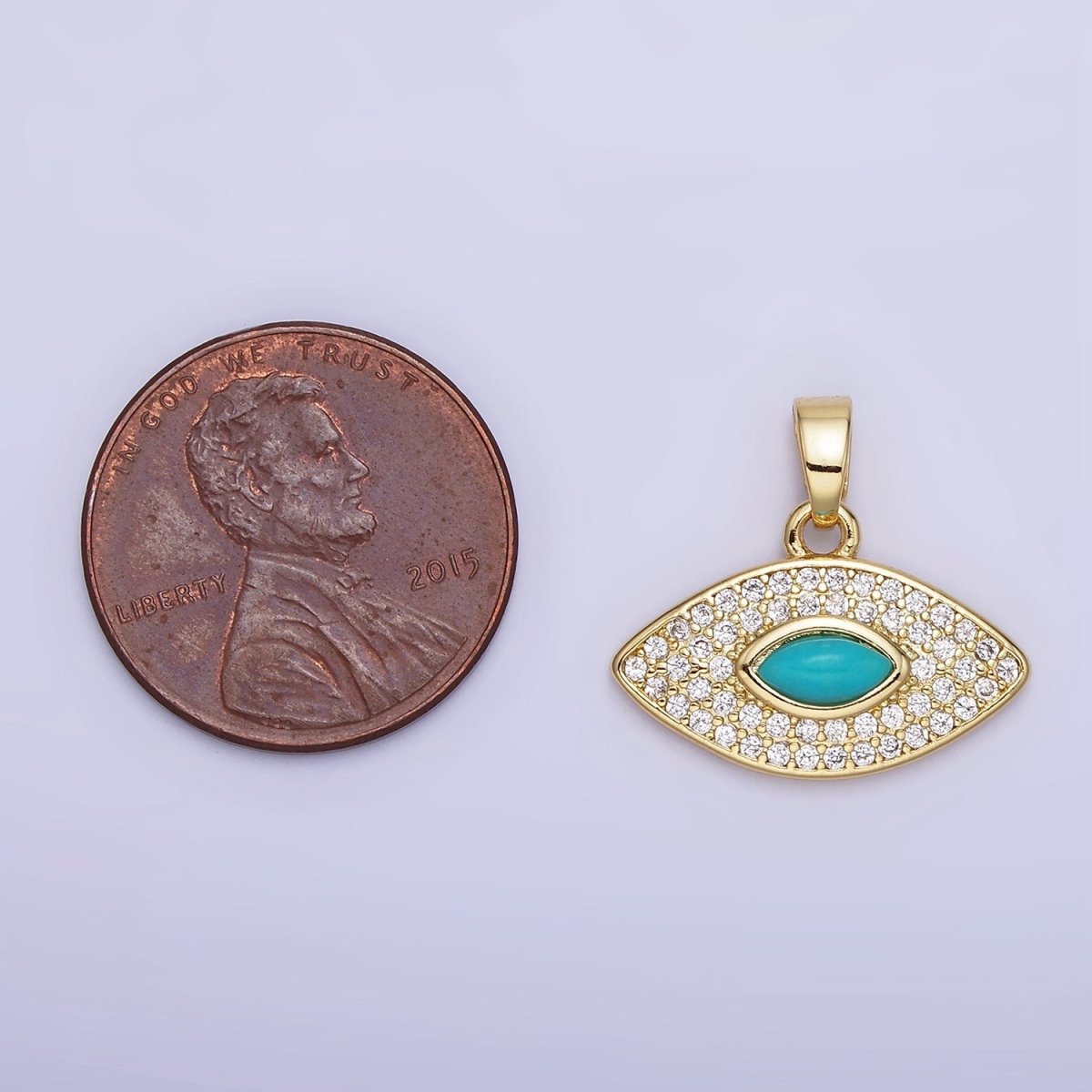 14K Gold plated Turquoise Evil Eye Micro Paved CZ Pendant in Gold & Silver | AA1252 - DLUXCA