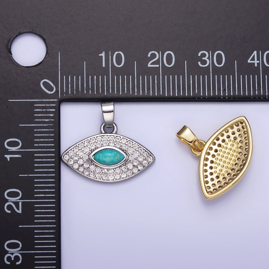14K Gold plated Turquoise Evil Eye Micro Paved CZ Pendant in Gold & Silver | AA1252 - DLUXCA