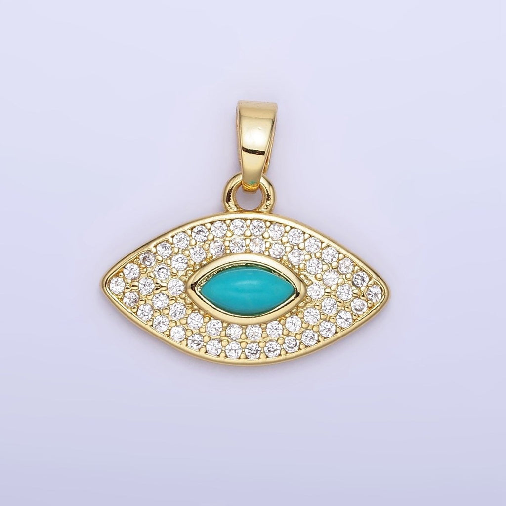 14K Gold plated Turquoise Evil Eye Micro Paved CZ Pendant in Gold & Silver | AA1252 - DLUXCA